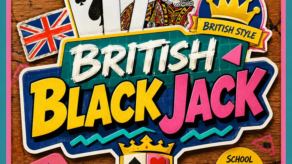 British Black Jack cards and logo on a classroom desk