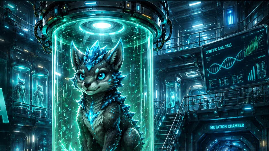 Project Chimera creature inside a glowing laboratory chamber